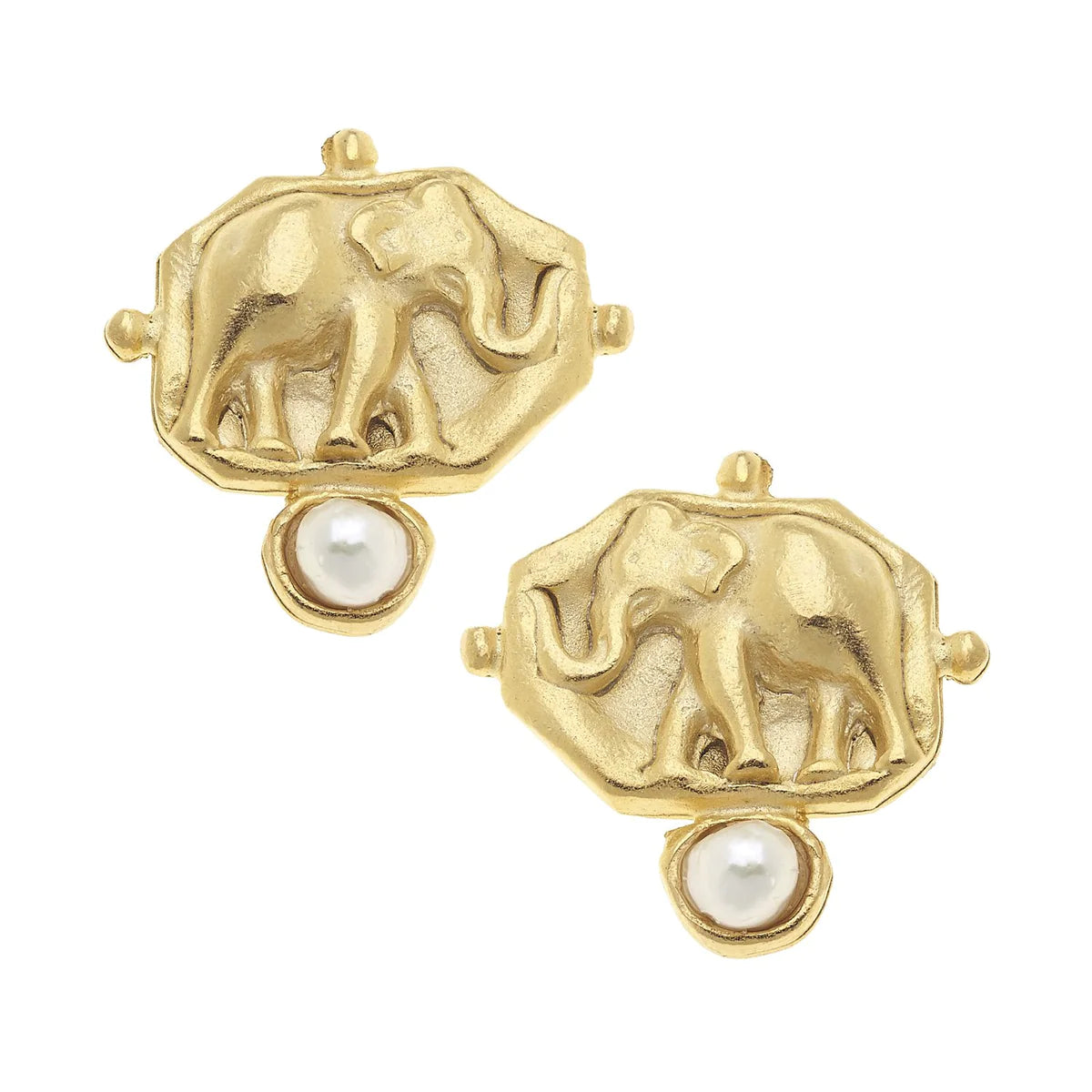 Susan Shaw Earring with Elephant Intaglio and Pearl