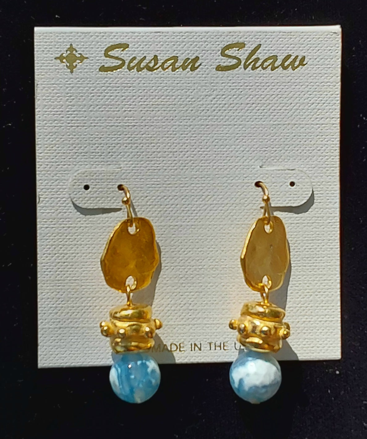 Susan Shaw Blue Fire Agate Drop Earrings