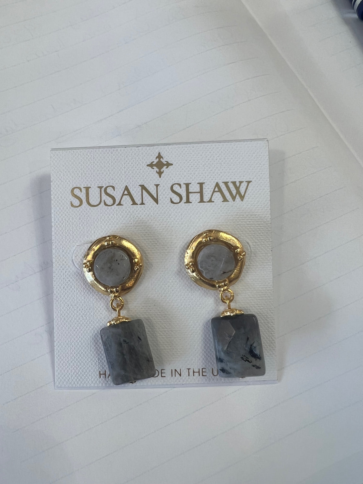 Susan Shaw - Gold & Labradorite Drop Earrings