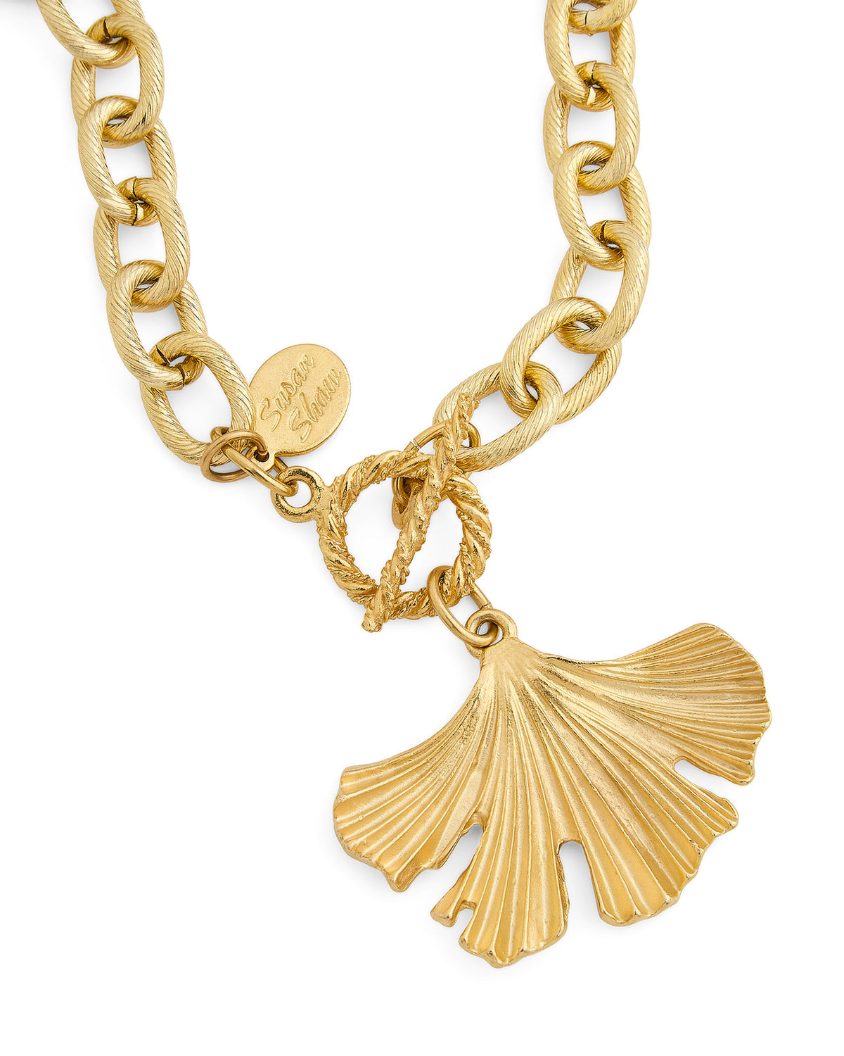 Susan Shaw 24K Gold Hand Cast Ginko Leaf Chain Necklace