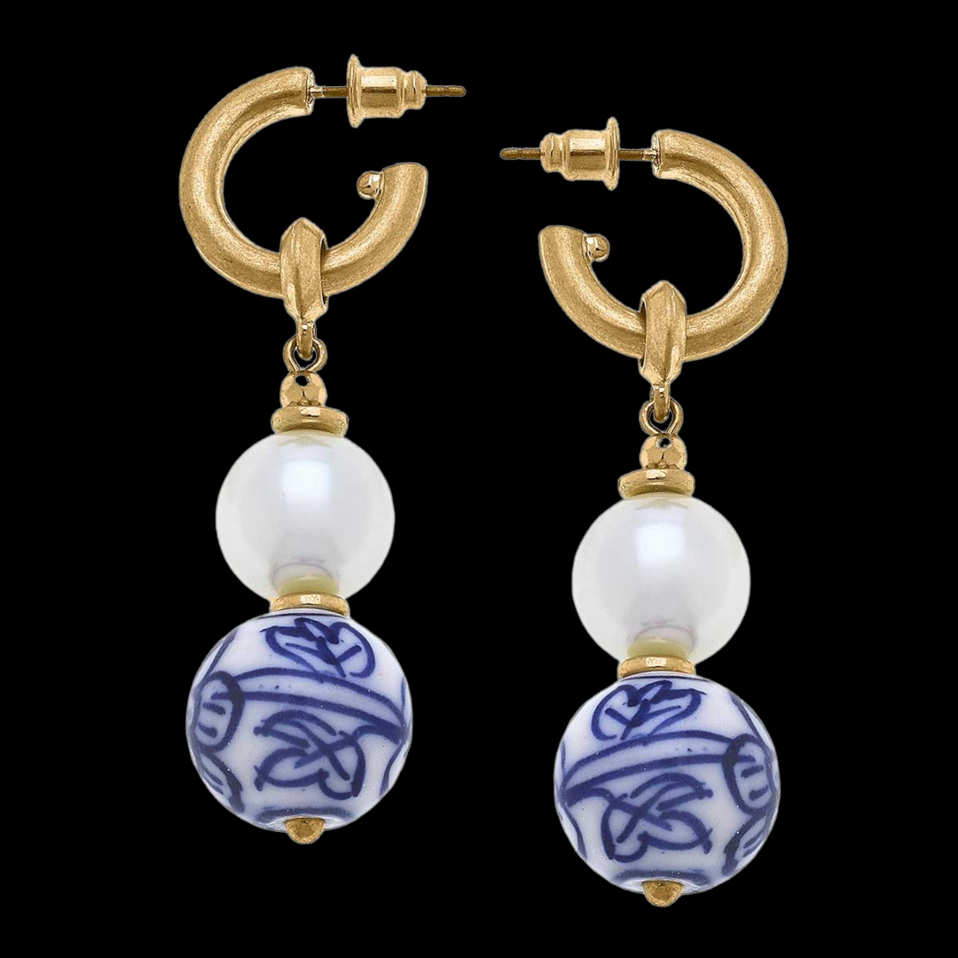 Margaret Chinoiserie & Pearl Drop Earrings