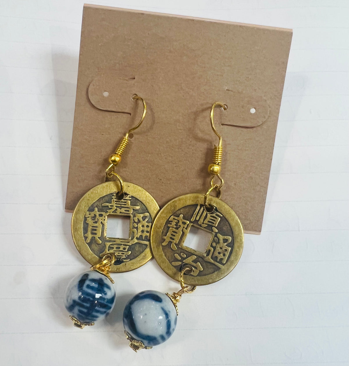 Qing Dynasty & Chinaserie GOld Dangle Coin Earrings