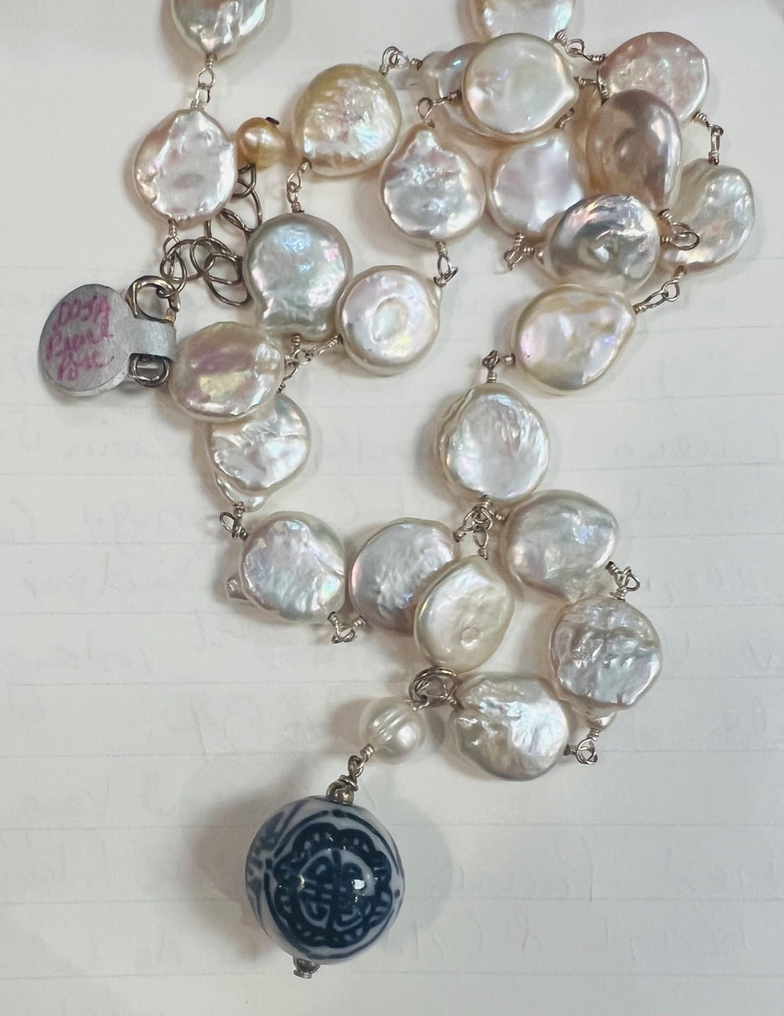 Canvas Chinoiserie & Freshwater Pearl Long Necklace