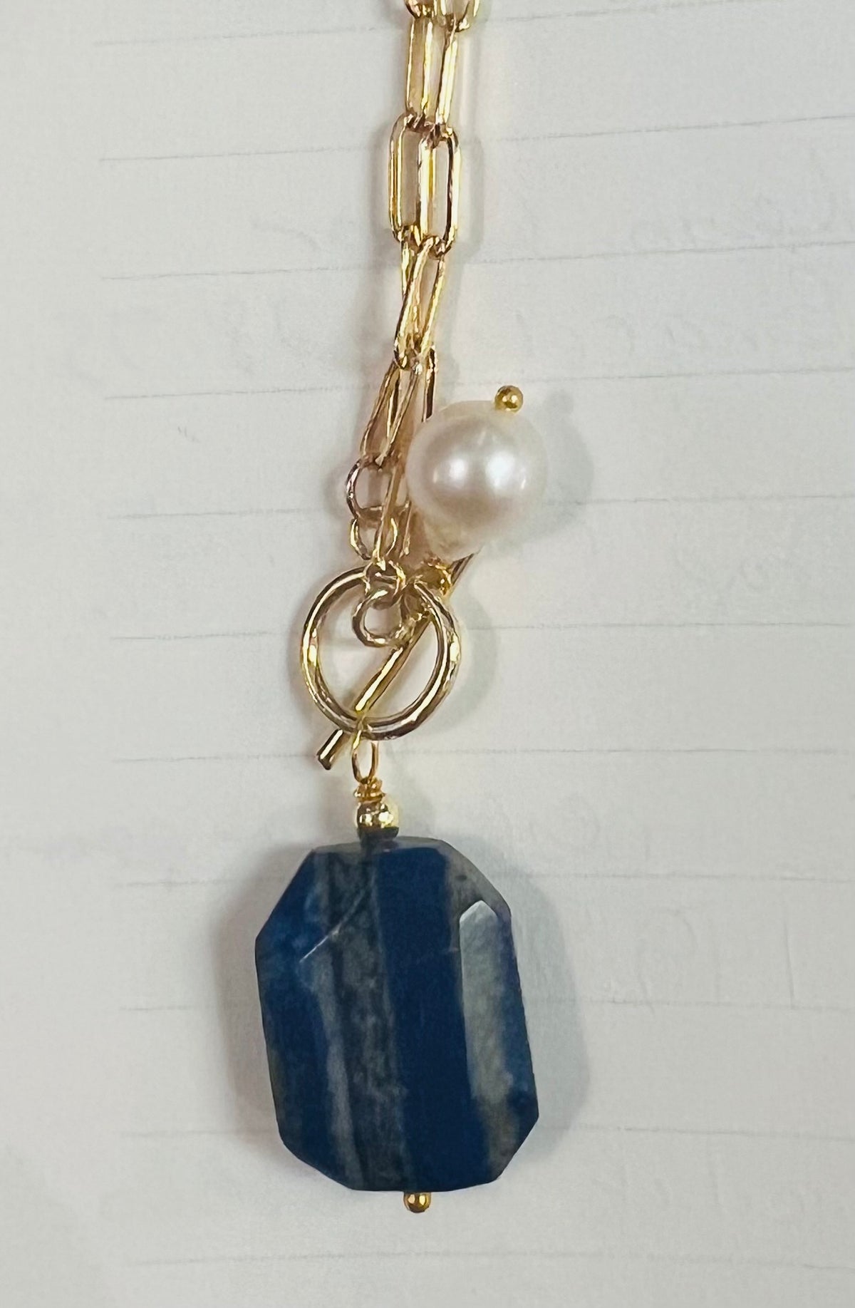 IP Lapis and Pearl Necklace on Gold Chain