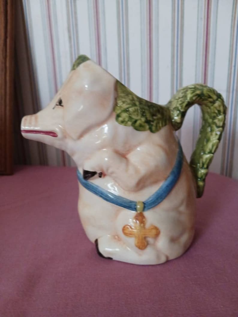 Vintage Costa Majolica Italian Pig Pitcher