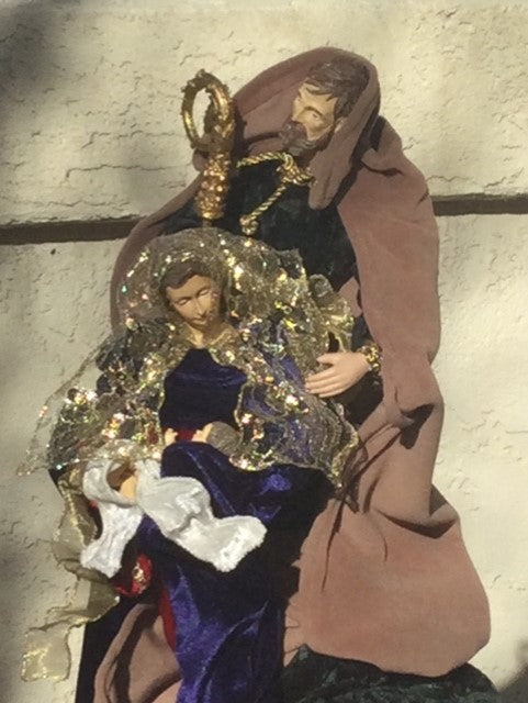 Vintage Velvet and Paper Mache 3 Piece Nativity Statue