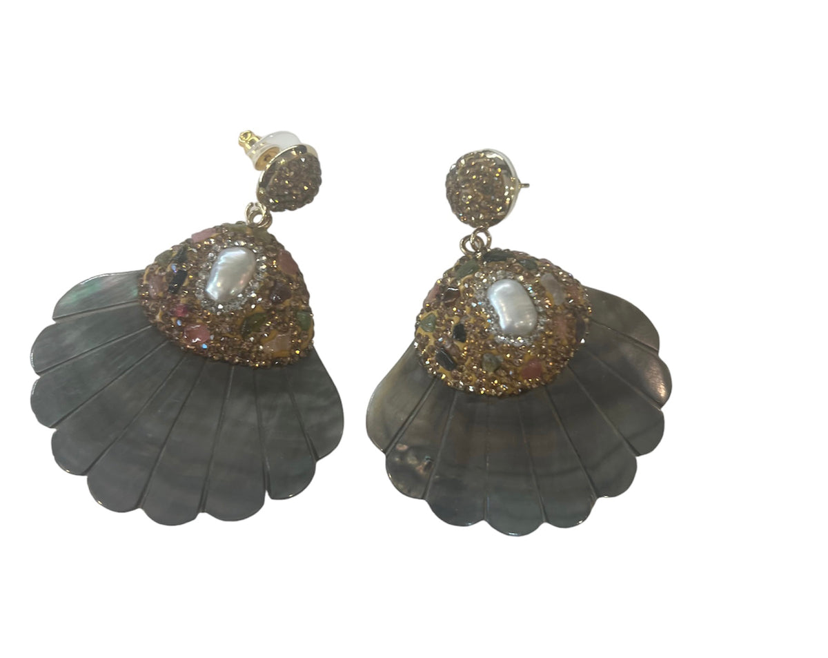 Shell Saltwater Pearl Stone Earrings