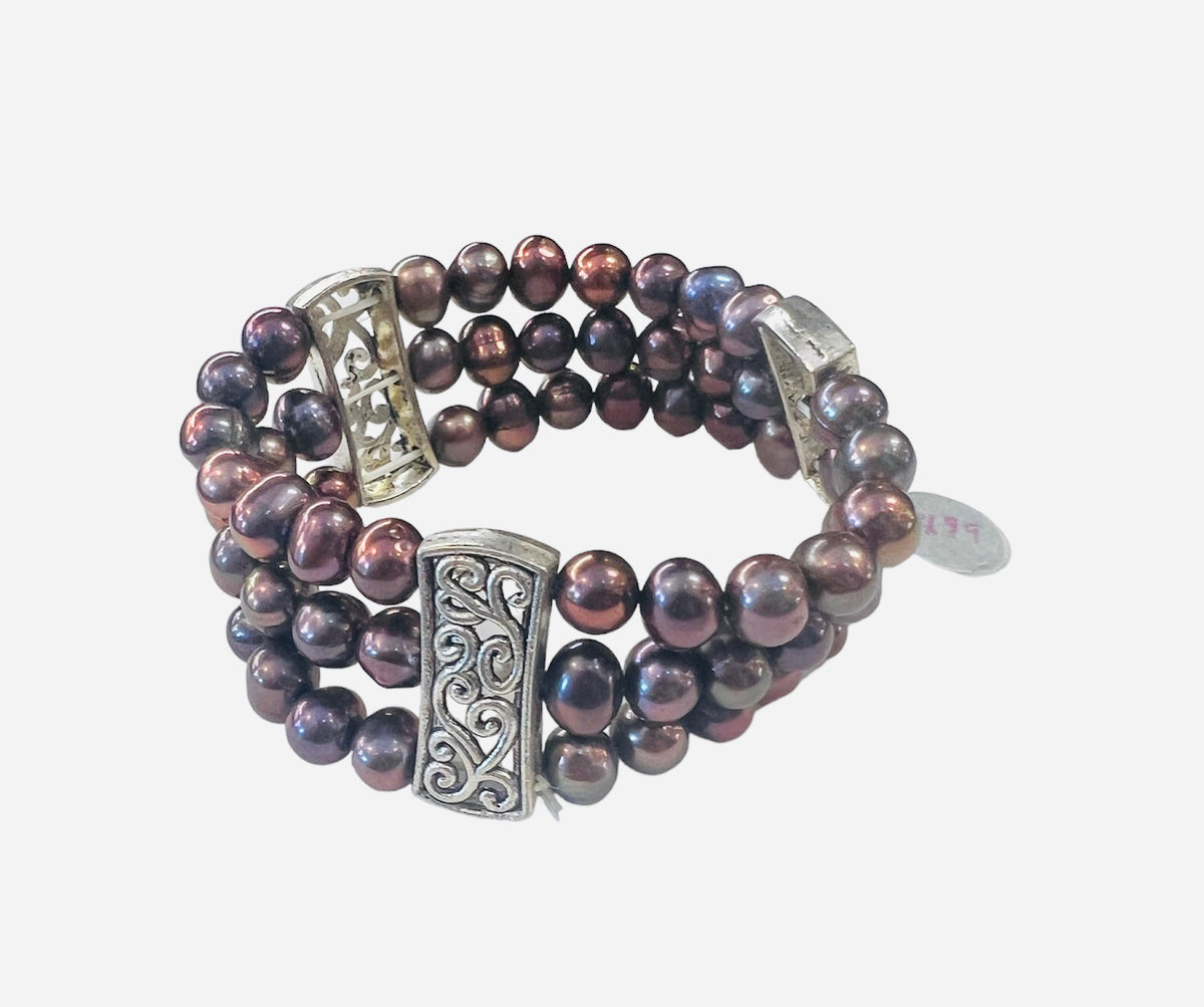 JPW Layered Sterling Silver and Purple Pearl Strand Bracelet