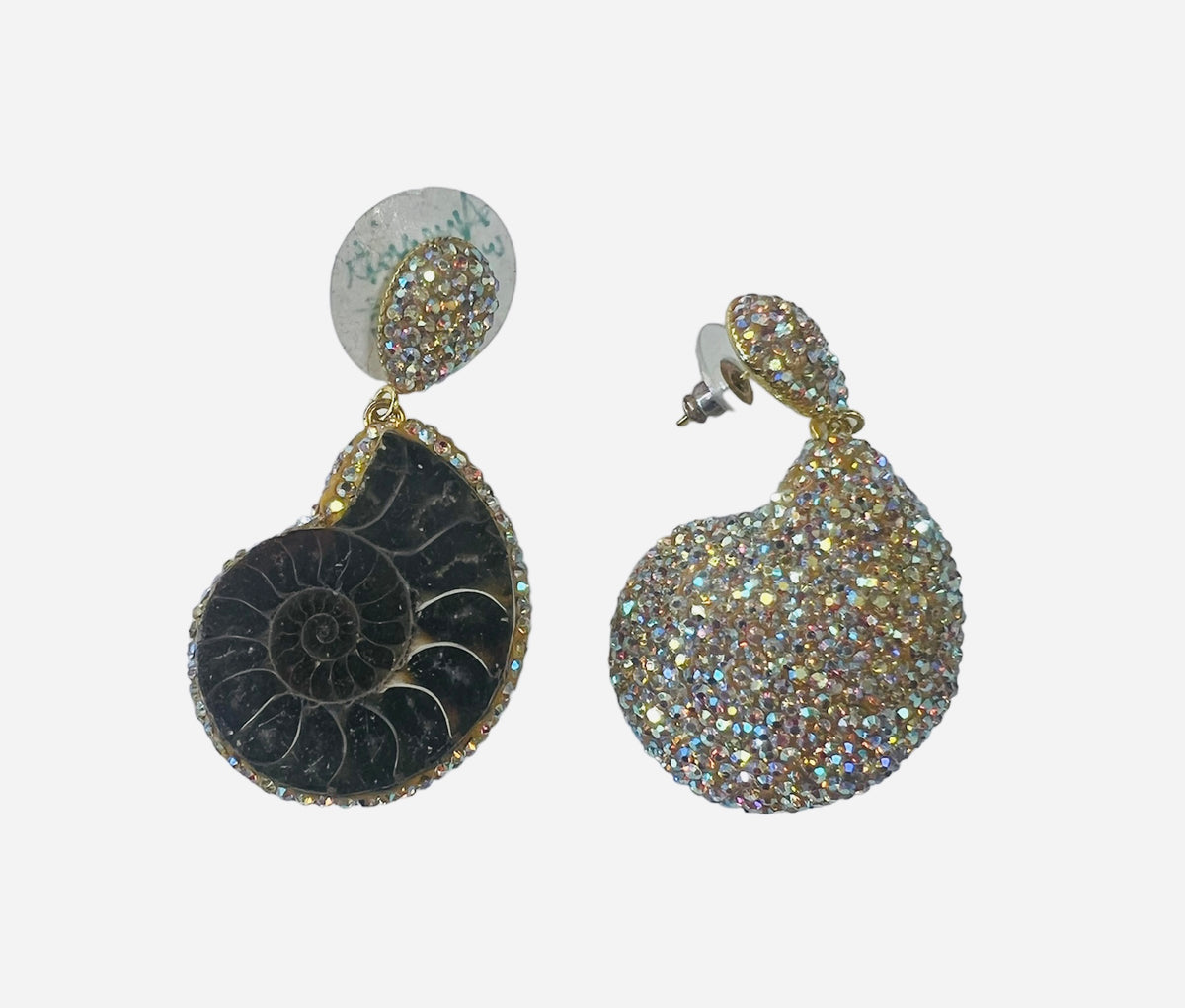 Earrings with Ammonites and Crystals