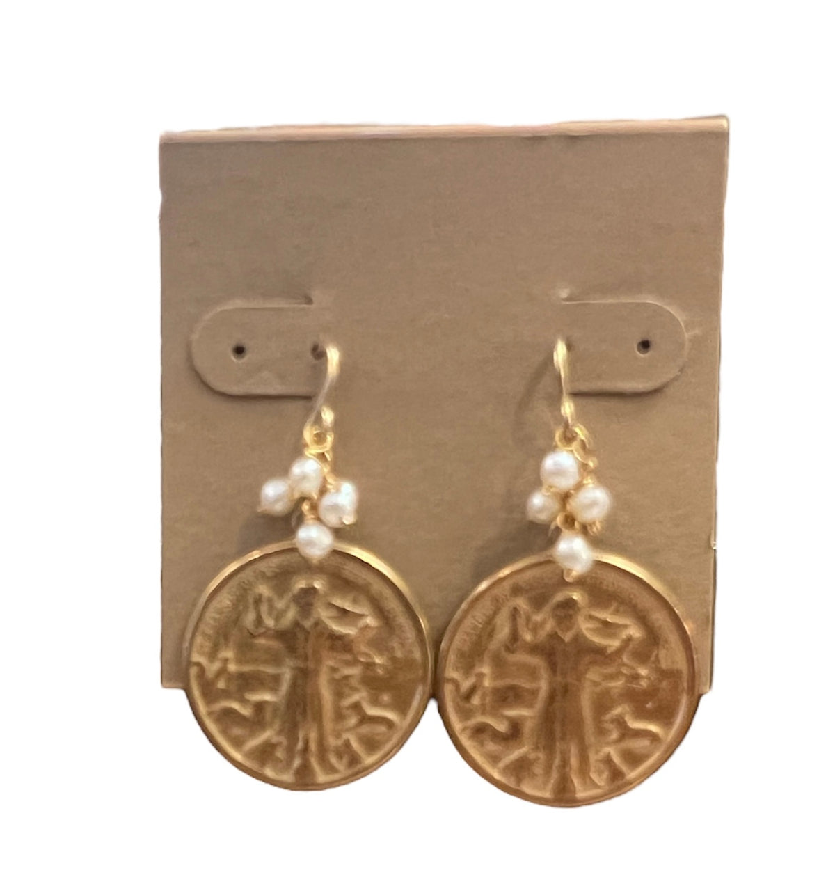 Andrea Barnett Bronze St. Francis Medallion Earrings