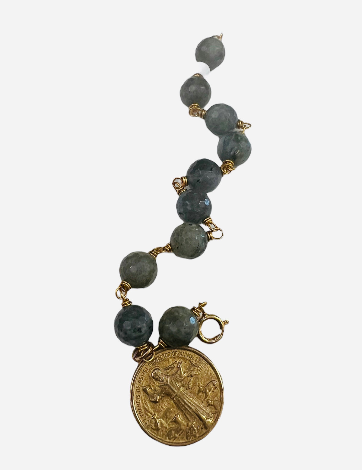 Andrea Barnett Labradite & Gold Religious Coin Bracelet