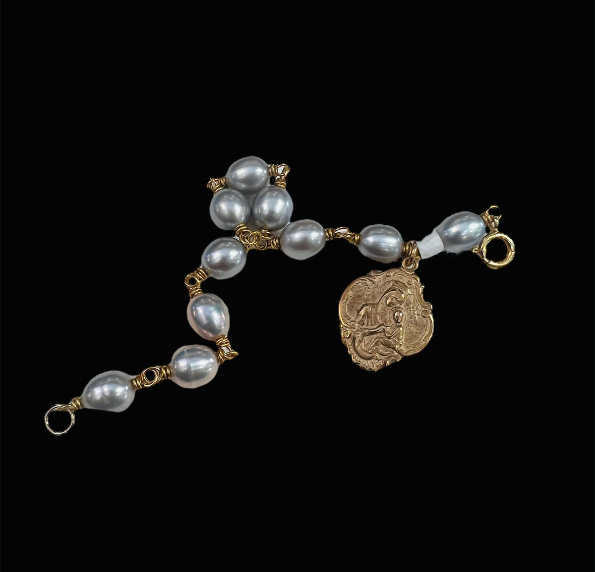 Andrea Barnett Gray & Pearl Religious Bracelet