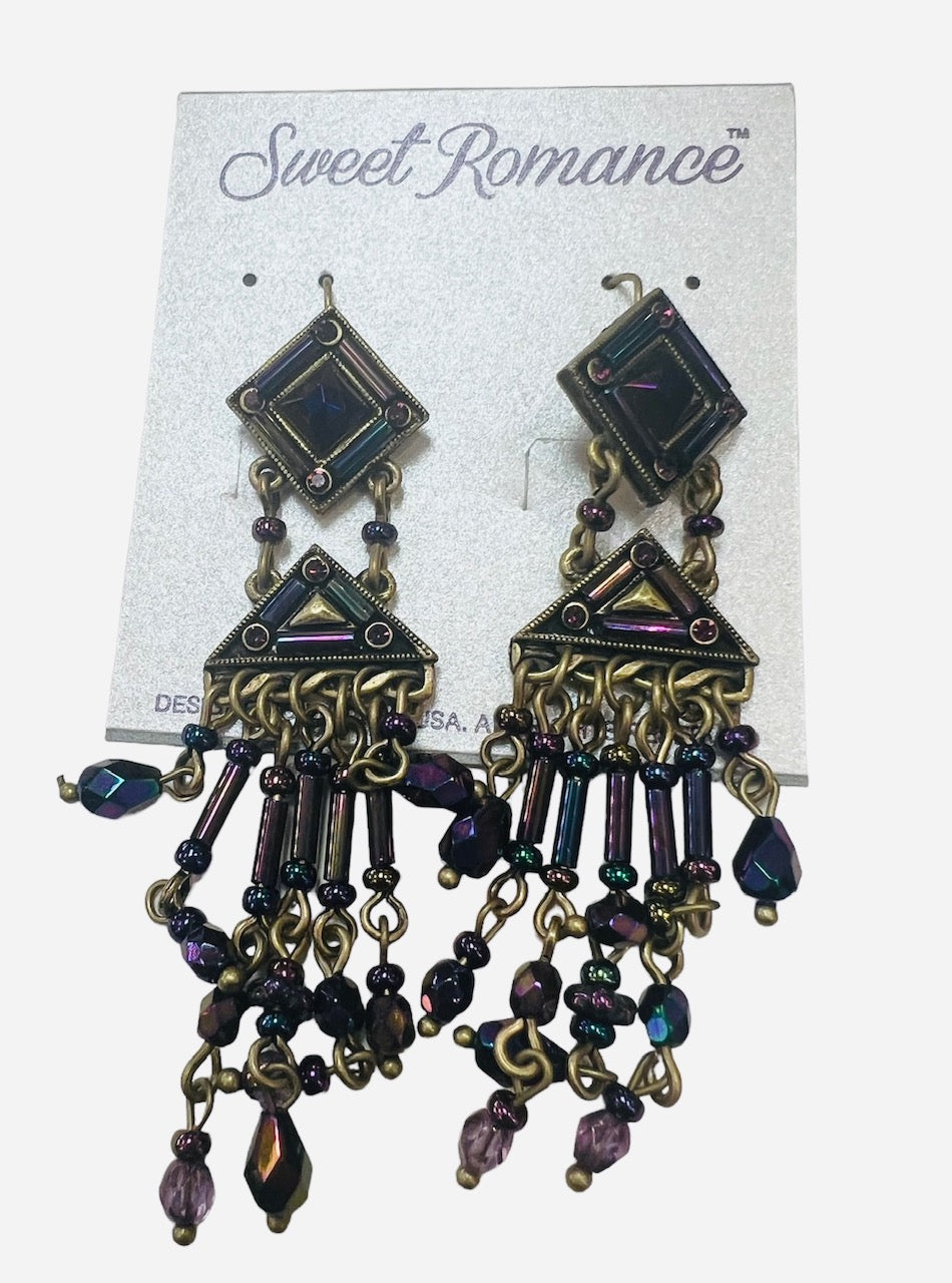 Sweet Romance Purple Brass Dangle Earrings