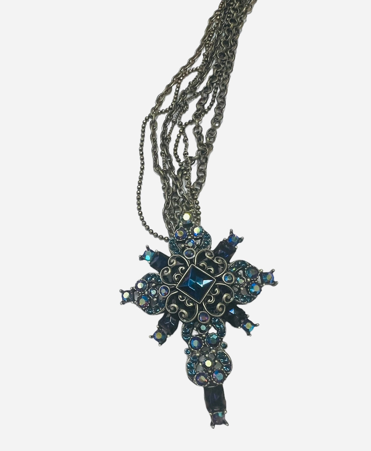 Sweet Romance Blue/Purple Crystal Bronze Cross Chain Necklace