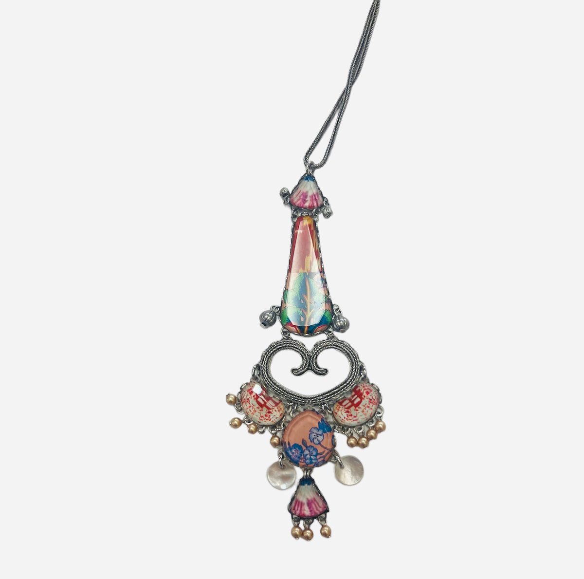 Ayalabar Multi Color Glass Stainless Steel Long Necklace
