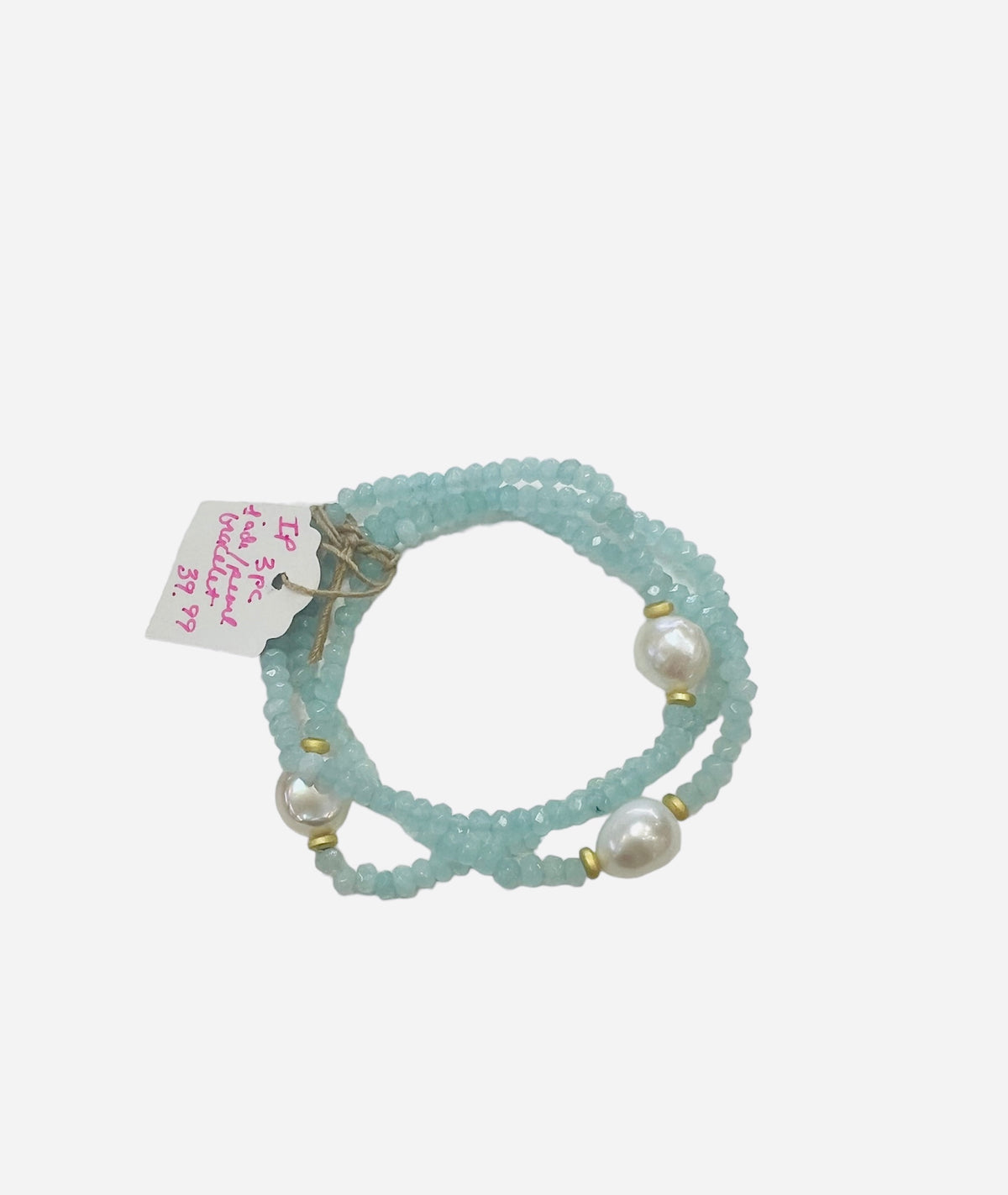 IP 3 Pc Handmade Jade & Freshwater Pearl Bracelet