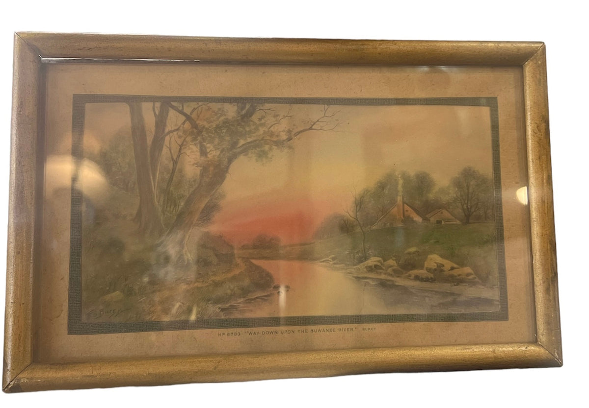 Vintage 19c Landscape Art " Way Down Upon the Suwanee River" by Frederick Burgy