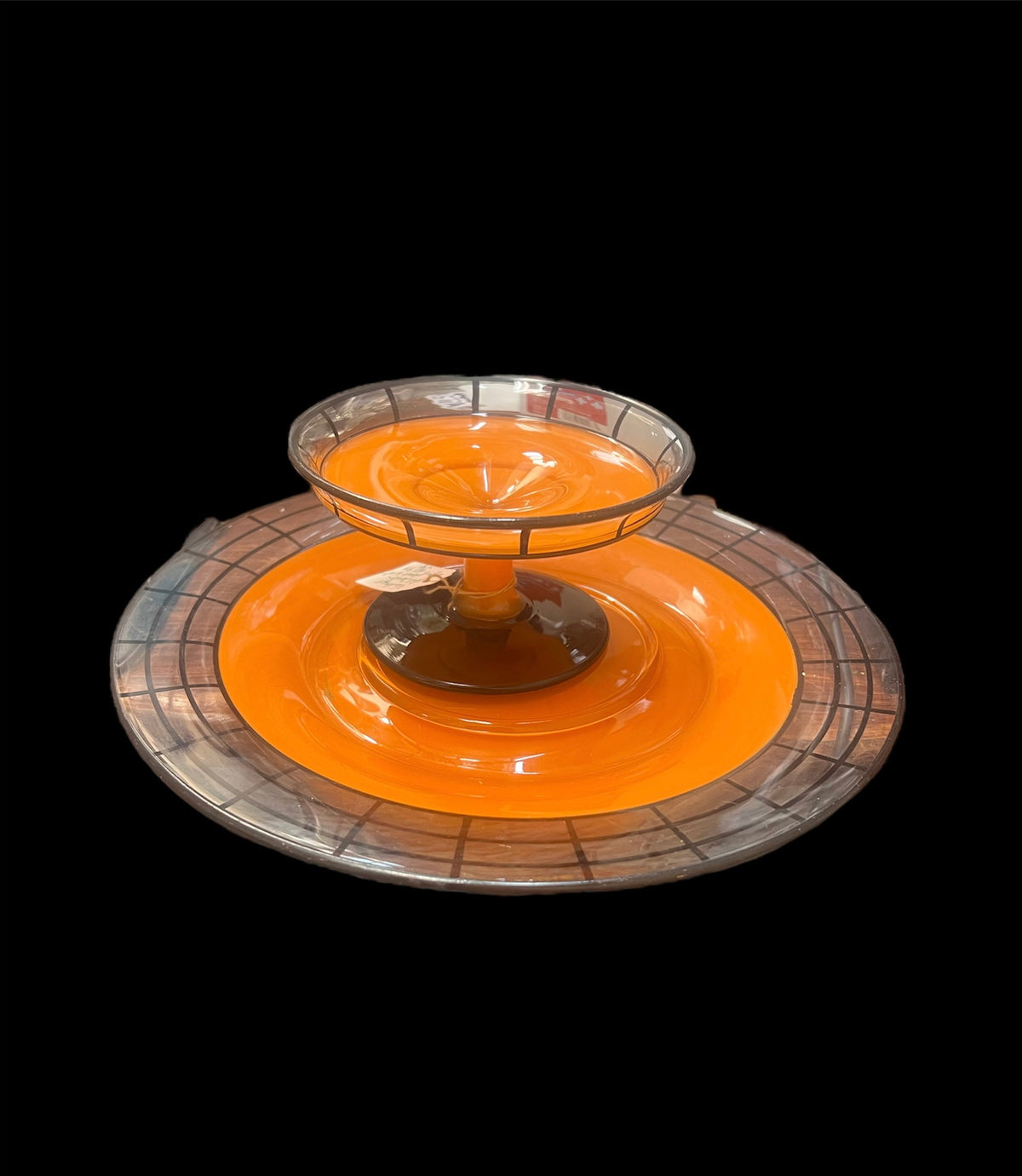 Bohemian Style Art Deco Style Platter with Cocktail Dish - Orange /Black