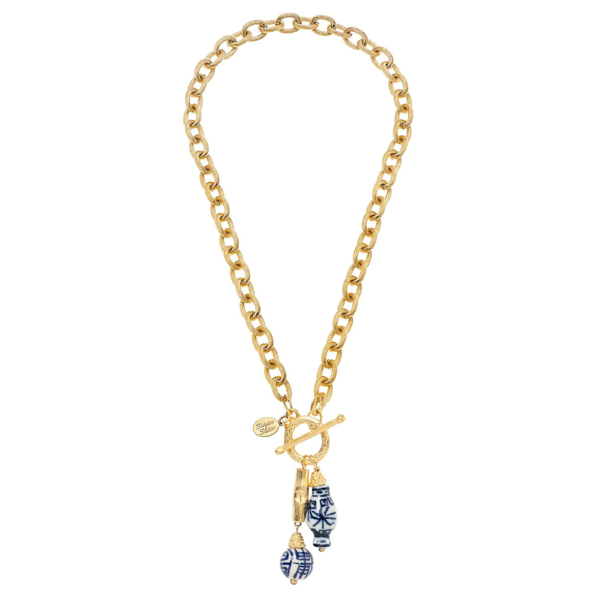 Susan Shaw Blue & White Bamboo Toggle Necklace