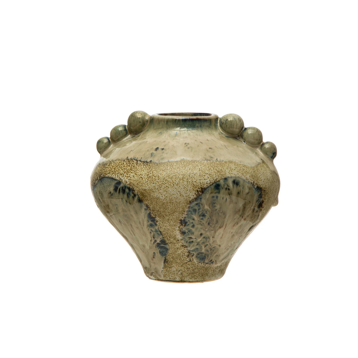 Creative- Beaded Stonewear Vase with Reactive Glaze