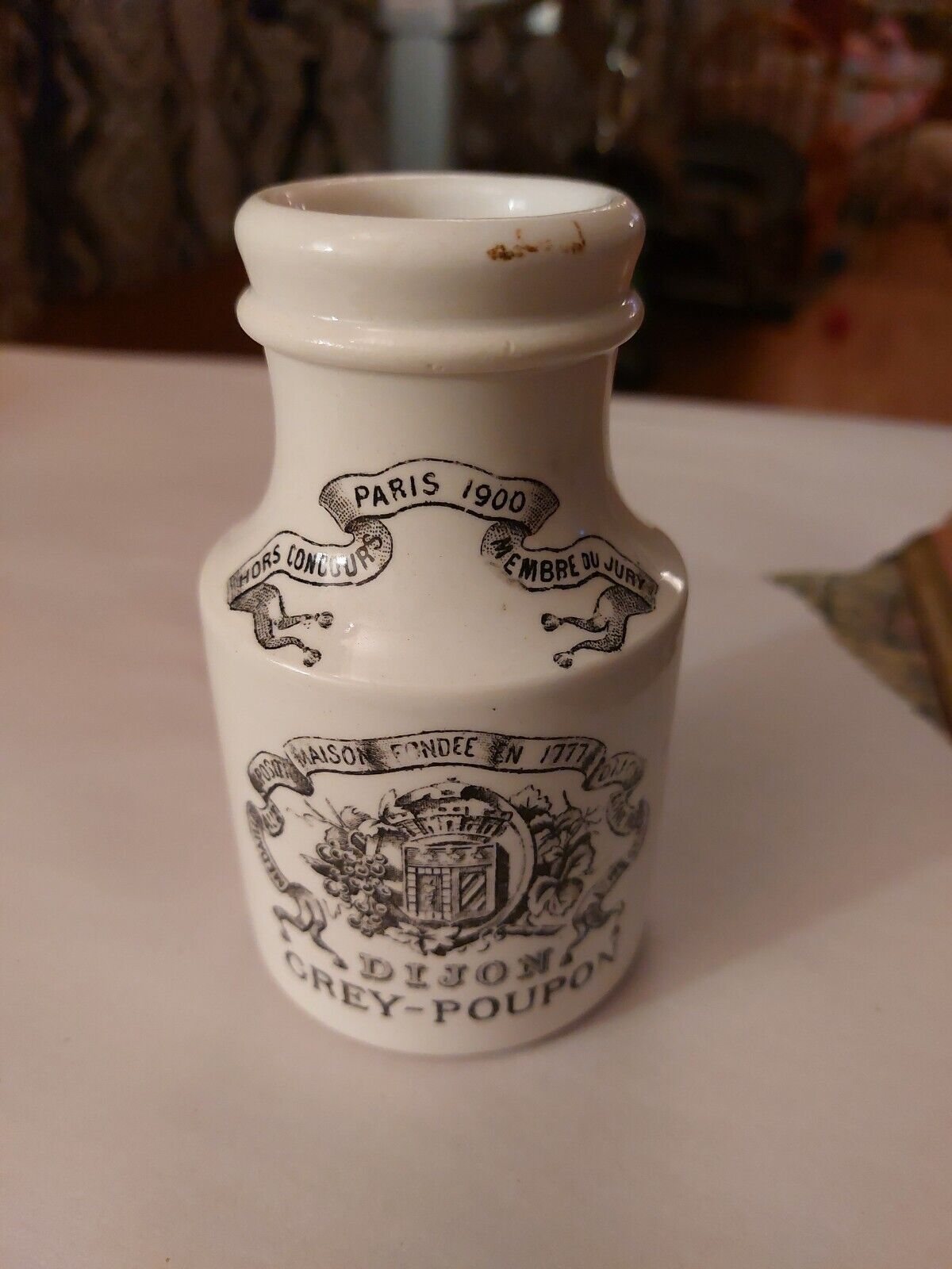 Antique 1900's French Grey- Poupon Dijon Mustard Ceramic Jar