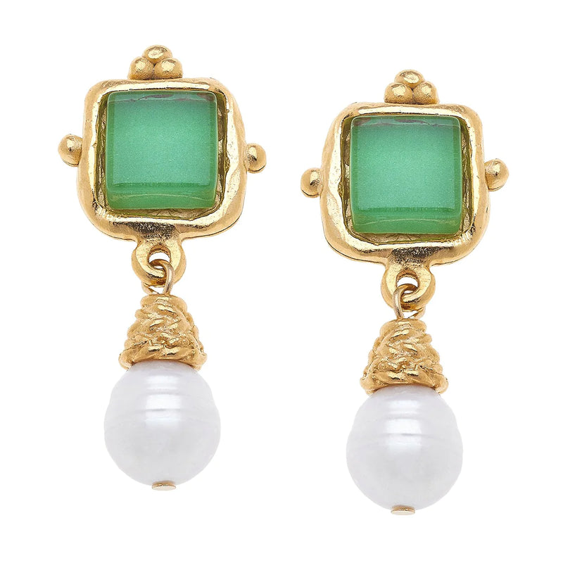 Susan Shaw Charlotte White French Glass Pearl Drop Earrings