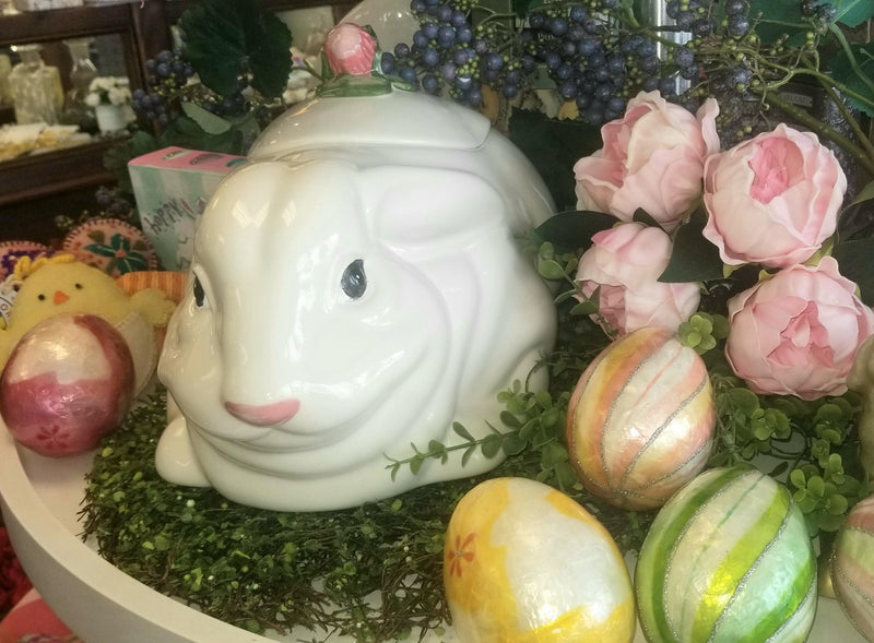 Ceramic Bunny w/Floral Lid
